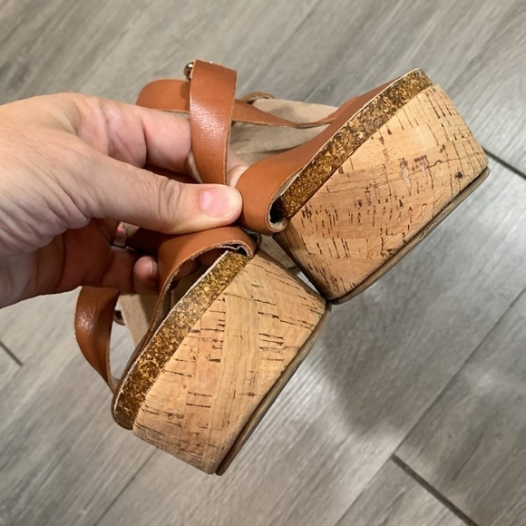 Pilcro & the Letterpress Anthropologie Brown Leather Strappie Wedge Sandals - Picture 4 of 10